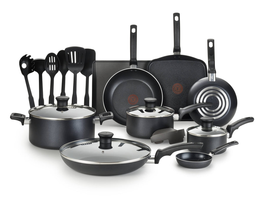 T - Fal Essentials 20 Pc. Nonstick Cookware Set, Black