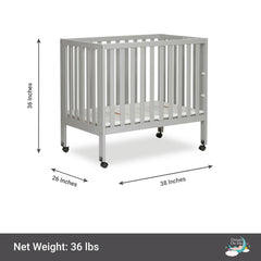 Dream on Me Jett Non - Full Size Folding Crib I Removable Wheels I Modern Nursey I Adjustable Mattress Support I Patent Folding System I Included 2.5 Mattress in Pebble Gray