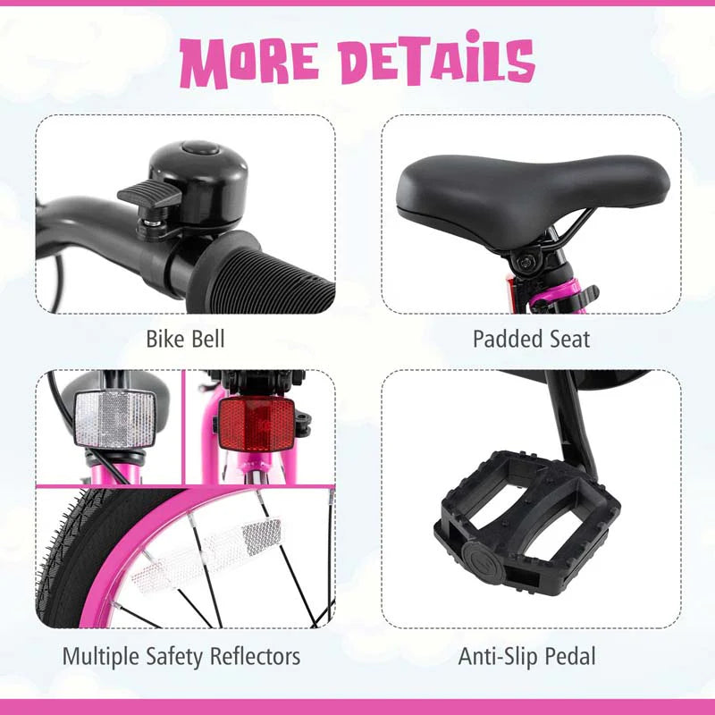 16/18 Inch LED Lighted Kids Bike with Training Wheels, Headlight, Adjustable Seat & Dual Brakes, Children Bicycle for Ages 4-8 Years