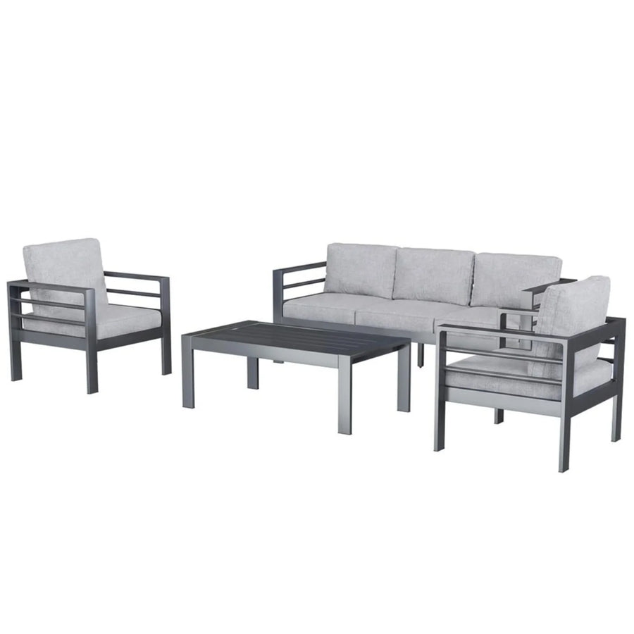 AECOJOY Aluminum Patio Furniture Set, 4 Pieces Outdoor Sectional Sofa Set, Light Gray