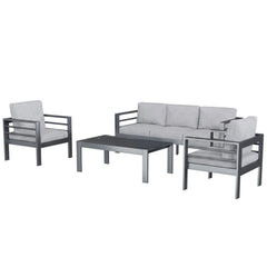 AECOJOY Aluminum Patio Furniture Set, 4 Pieces Outdoor Sectional Sofa Set, Light Gray