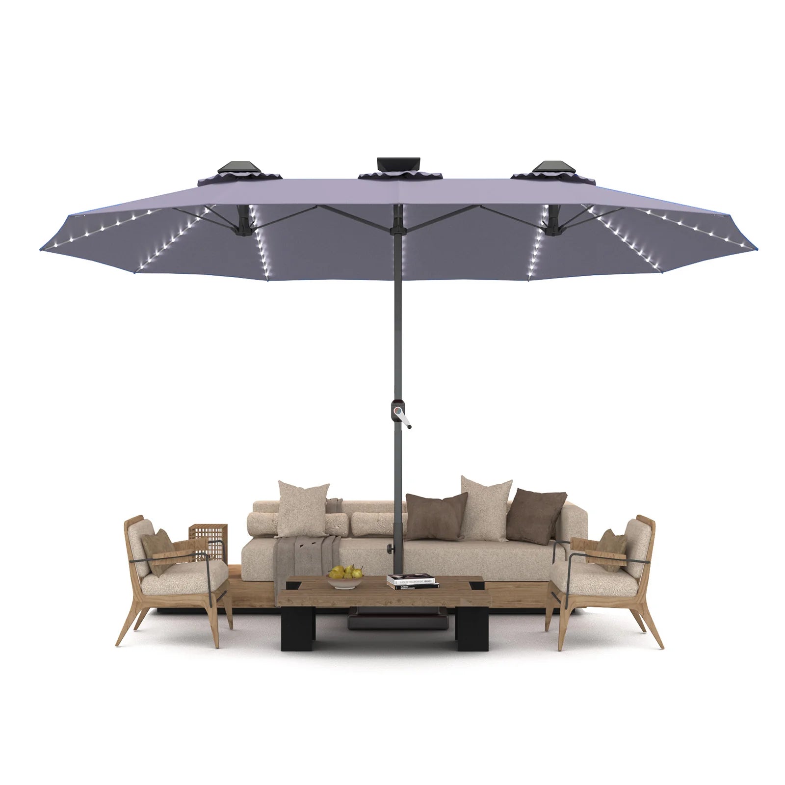 AECOJOY 15ft Patio Double-Sided Umbrella, 156 PCS Solar LED Light Outdoor Large Umbrella, Dark Grey