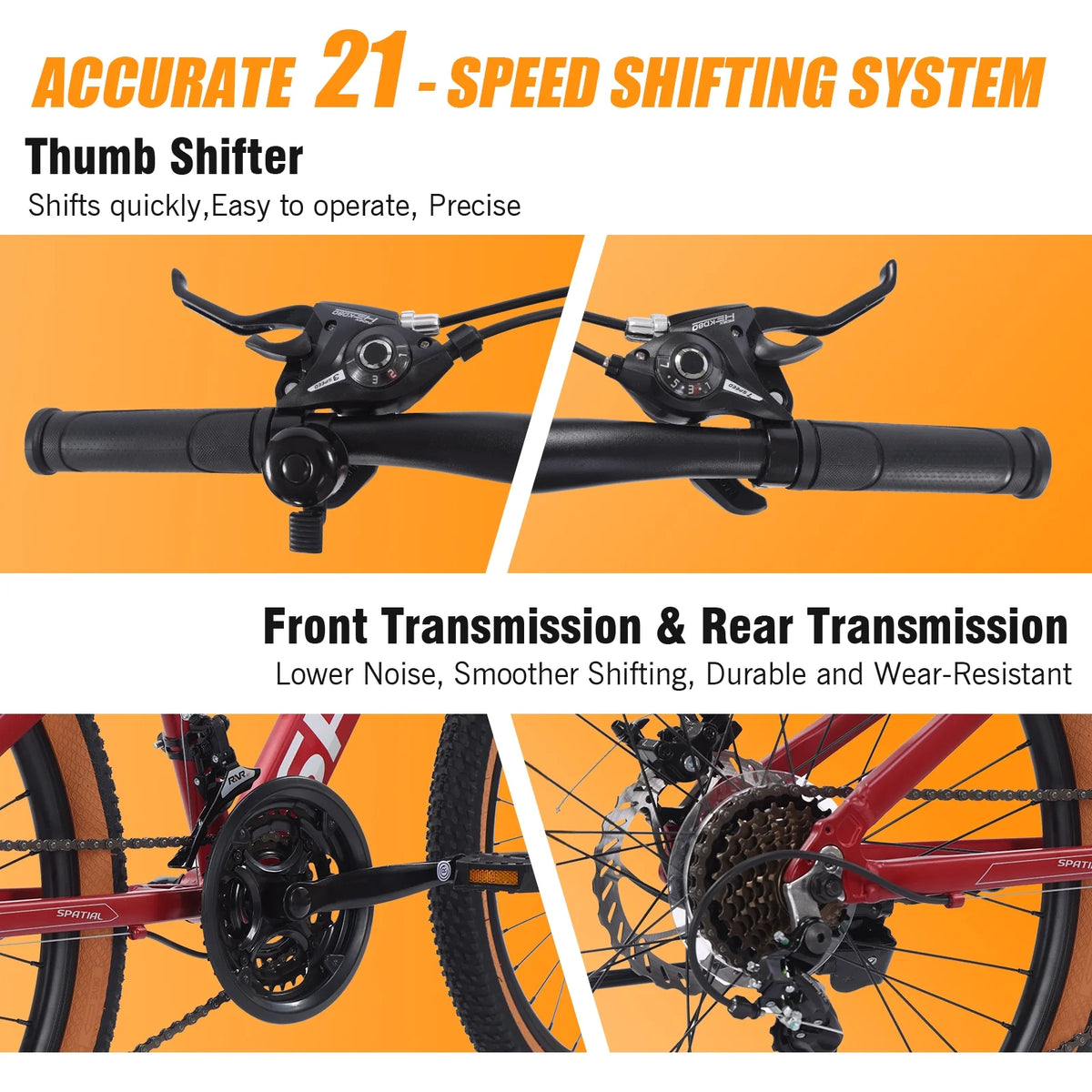 SPATIAL 24/26/27.5/29 in Mountain Bike, 8/21 Speed Lightweight Aluminum Magensium Frame Mountain Bicycle, Fits Men Women Teenagers Adult Disc Brake MTB Bicycle