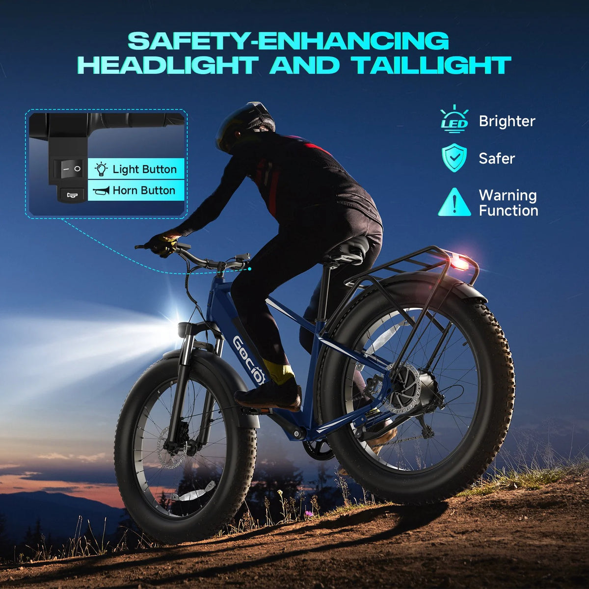 Gocio Electric Bike, 26"x4.0" Fat Tire E - Mountain Bike, Peak 1000W Motor, 28MPH 48V 15ah Battery Removable Ebike for Off Road, Sand, UL2849