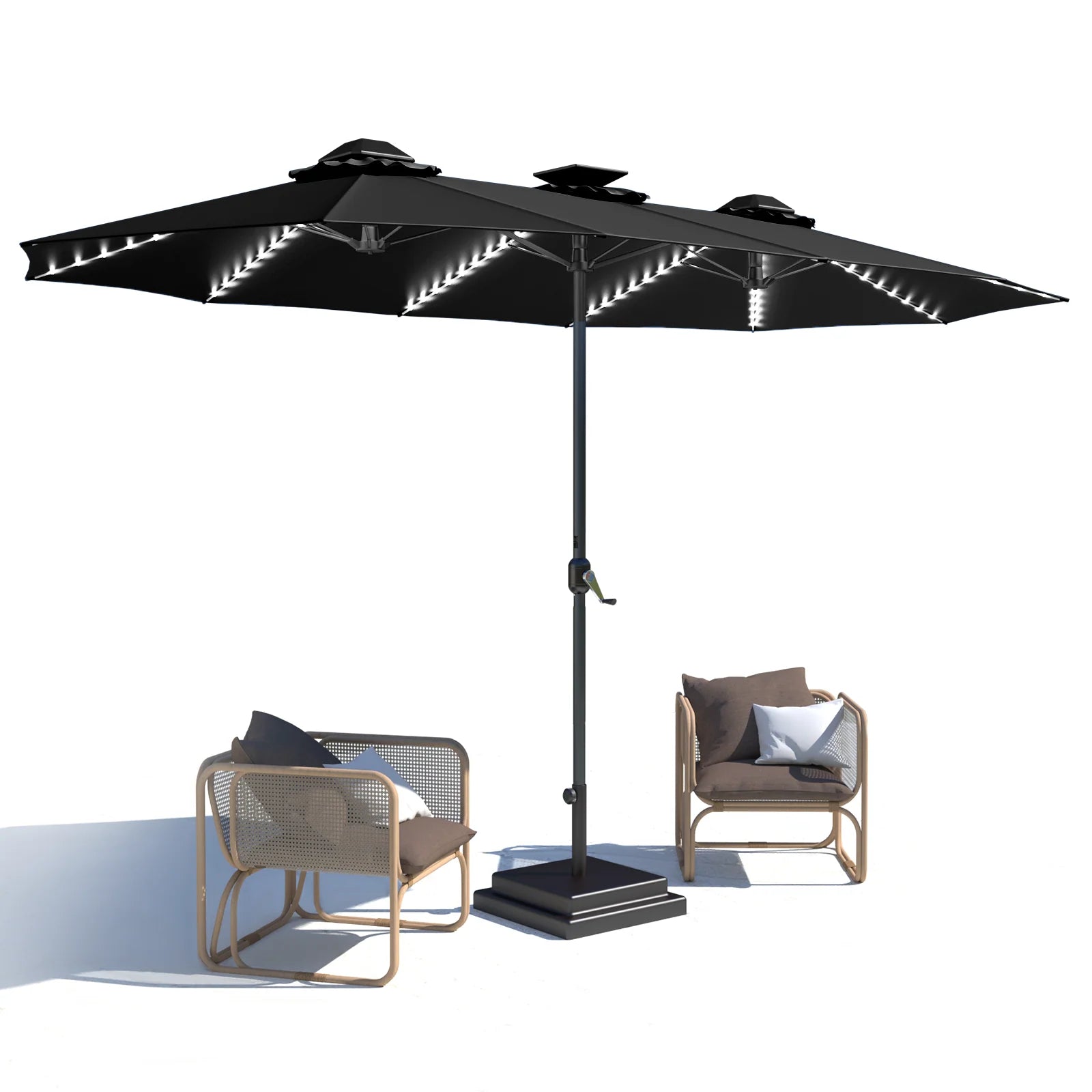 AECOJOY 15ft Patio Double-Sided Umbrella, 156 PCS Solar LED Light Outdoor Large Umbrella, Black