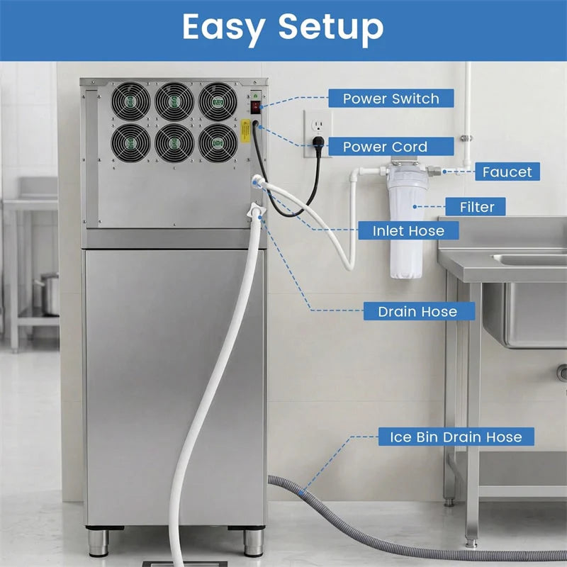450 LBS/24H Commercial Split Ice Maker, Stainless Steel Ice Machine with 250 LBS Storage Bin, Self-Cleaning & Air Cooled for Restaurant Bar Cafe Hotel