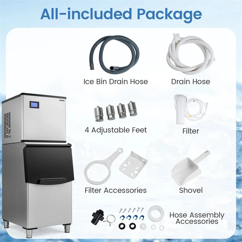 450 LBS/24H Commercial Split Ice Maker, Stainless Steel Ice Machine with 250 LBS Storage Bin, Self-Cleaning & Air Cooled for Restaurant Bar Cafe Hotel