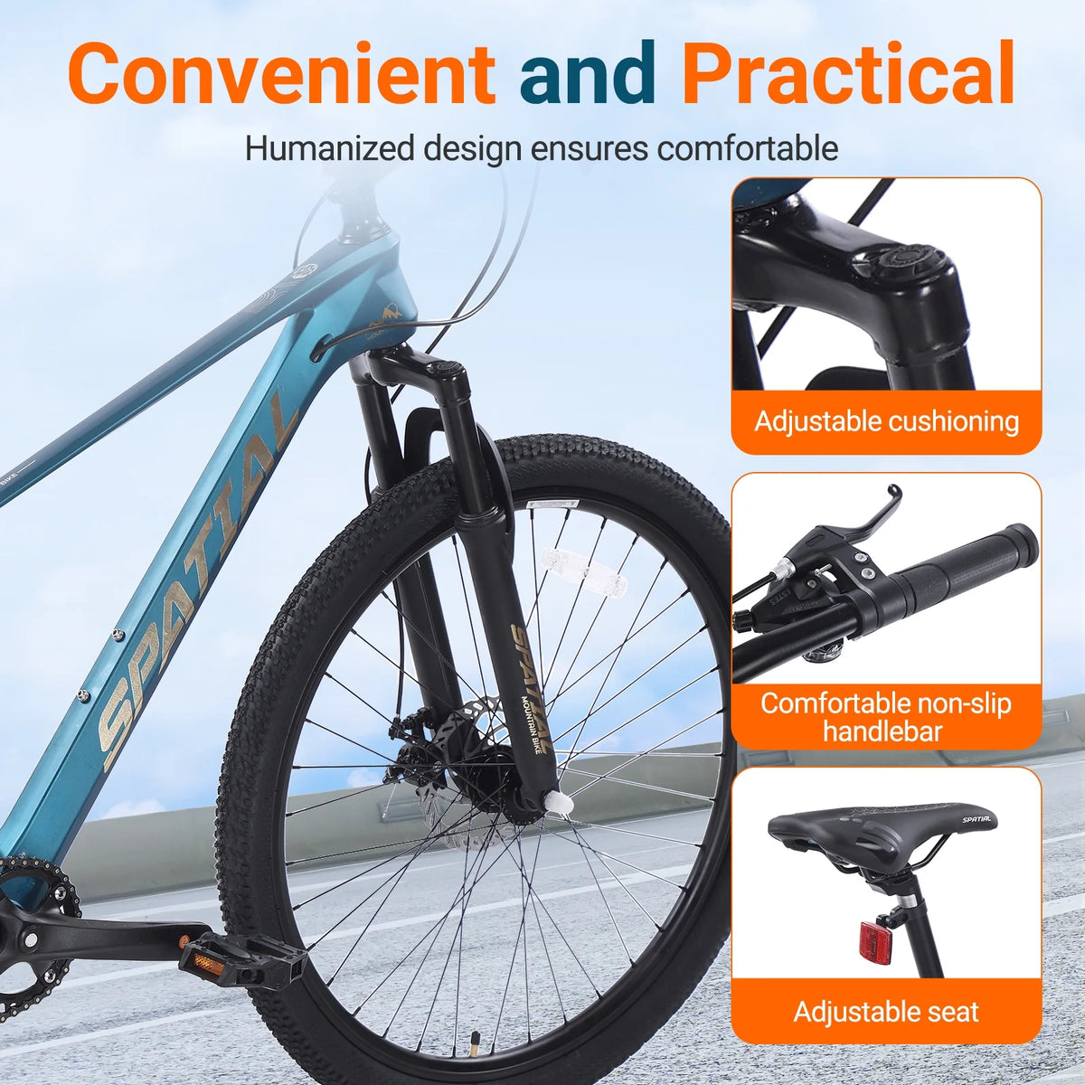 SPATIAL 24/26/27.5/29 in Mountain Bike, 8/21 Speed Lightweight Aluminum Magensium Frame Mountain Bicycle, Fits Men Women Teenagers Adult Disc Brake MTB Bicycle