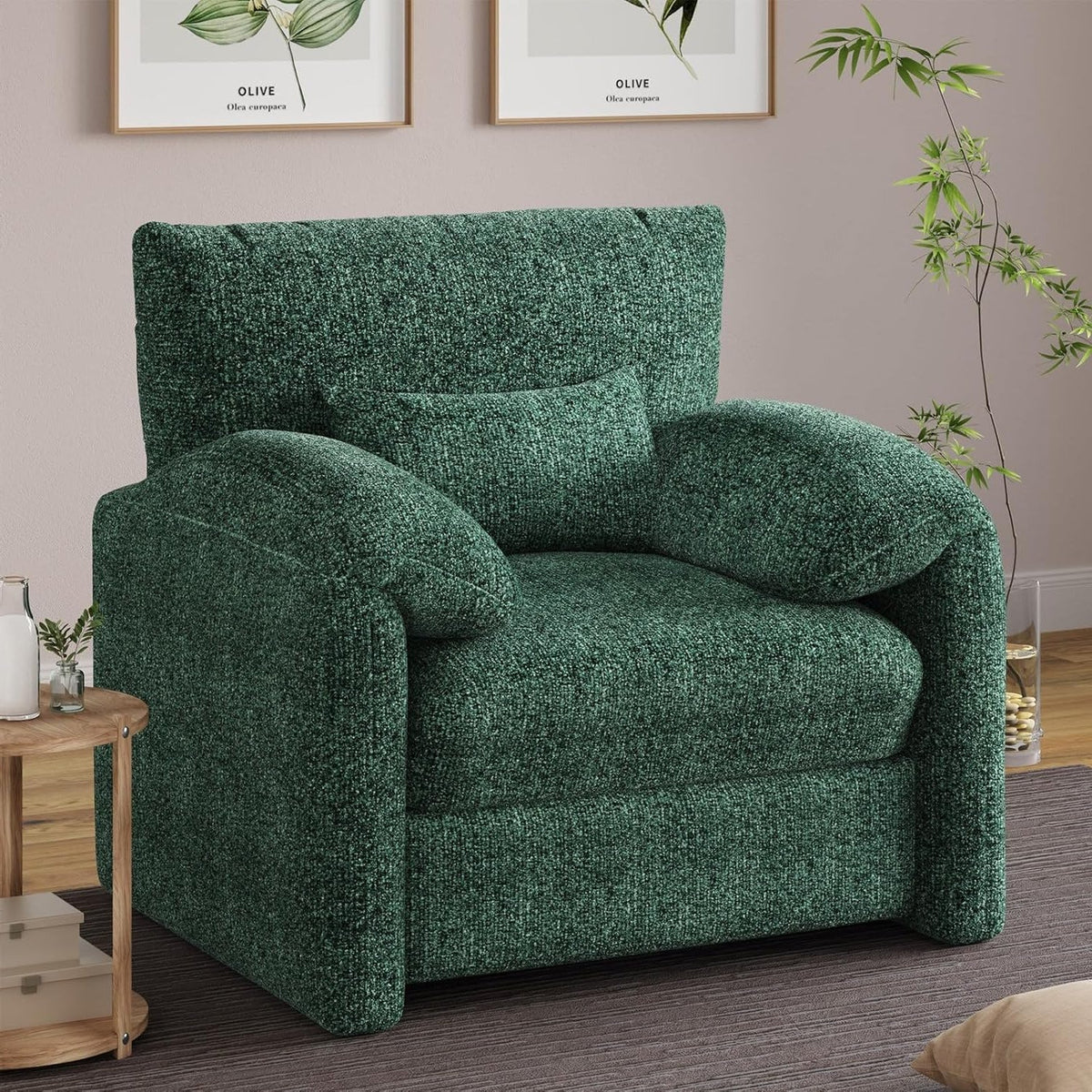 AECOJOY Oversized Armchair, Chenille Mid Century Accent Chair, Comfy Upholstered Single Sofa, Extra Wide Reading Chairs