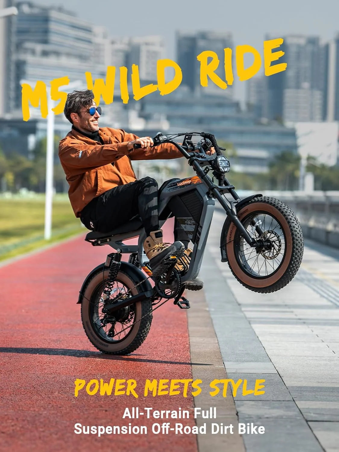 Luckeep M5 Electric Bike for Adults/Teen, 1500W Peak Motor, Max 32MPH, 48V 15AH Battery, Max 60 Miles Electric Motorcycle for Mountains, 20" Fat Tire Electric Dirt Bike, Sand, Road, Full Suspension