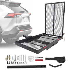 HECASA Hitch Mounted Cargo Carrier Mobility Scooter and Wheelchair Carrier Rack with Loading Ramp Luggage Basket Disability Medical Lift Rack