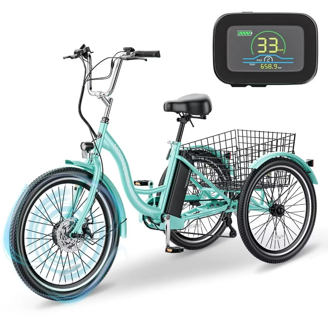 Docred 24" Electric Tricycle for Adults & Seniors, 7 Speed 3 Wheel E - Bike with Large Basket/Low - Step Through Frame, 350W Motor 36V/10.4AH Lithium Bettery, 15.5MPH