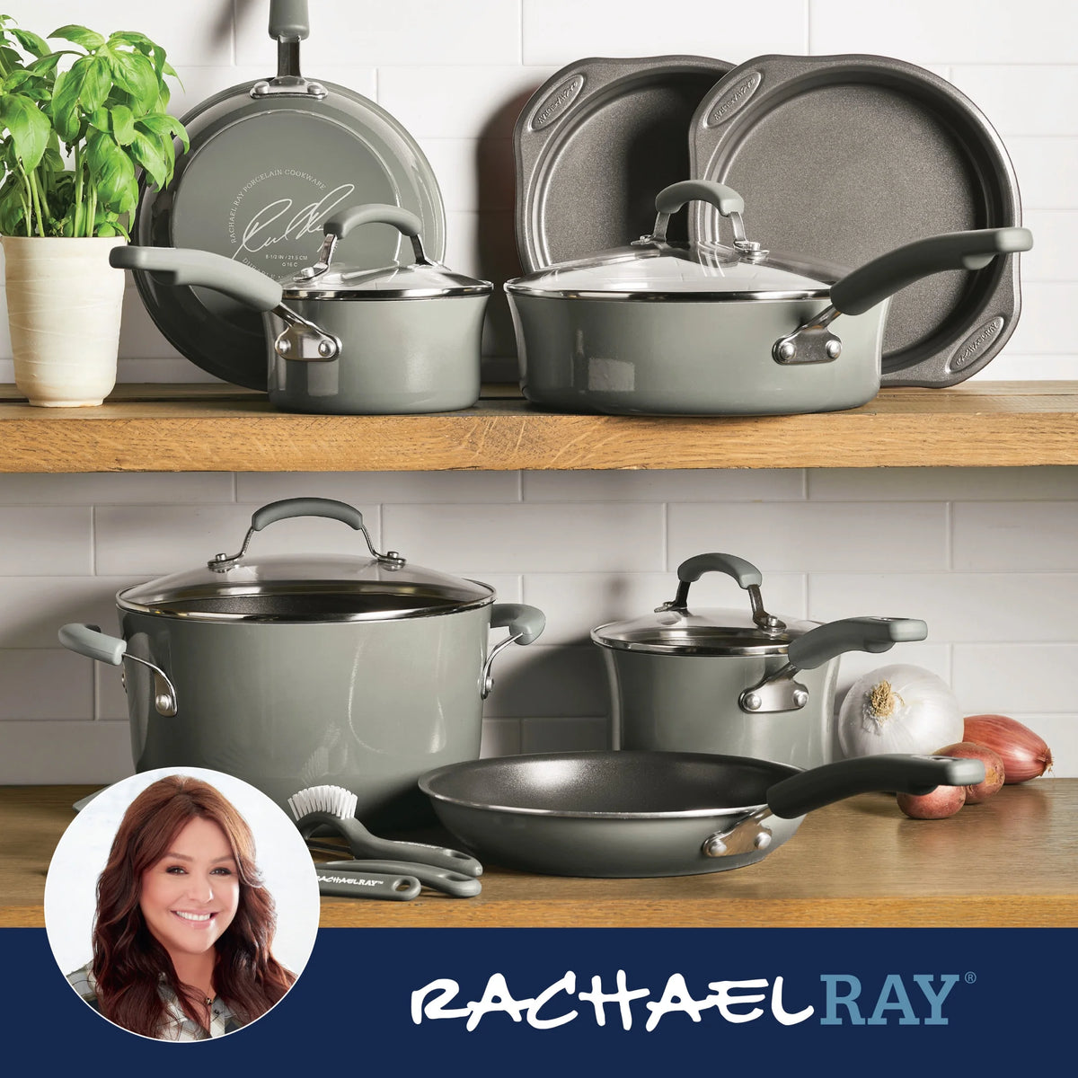 Rachael Ray 15 - Piece Nonstick Pots and Pans Set/Cookware Set, Marine Blue