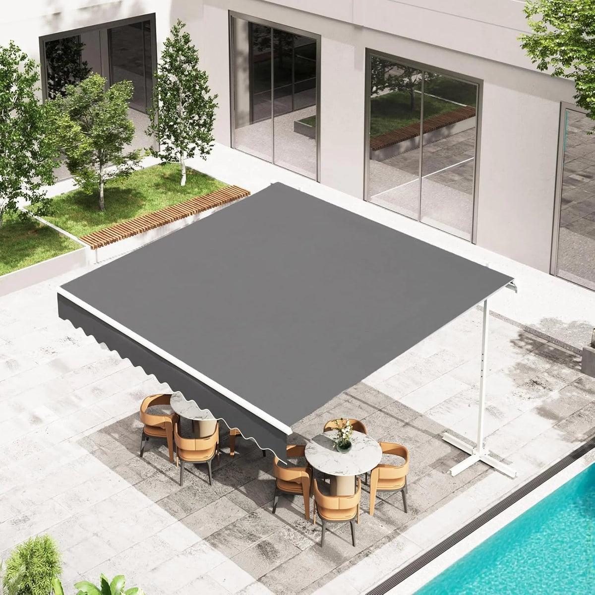 AECOJOY Free Standing Retractable Awning, 10'x8' Patio Awnings Outdoor Manual Sun Shade Shelter, Dark Grey