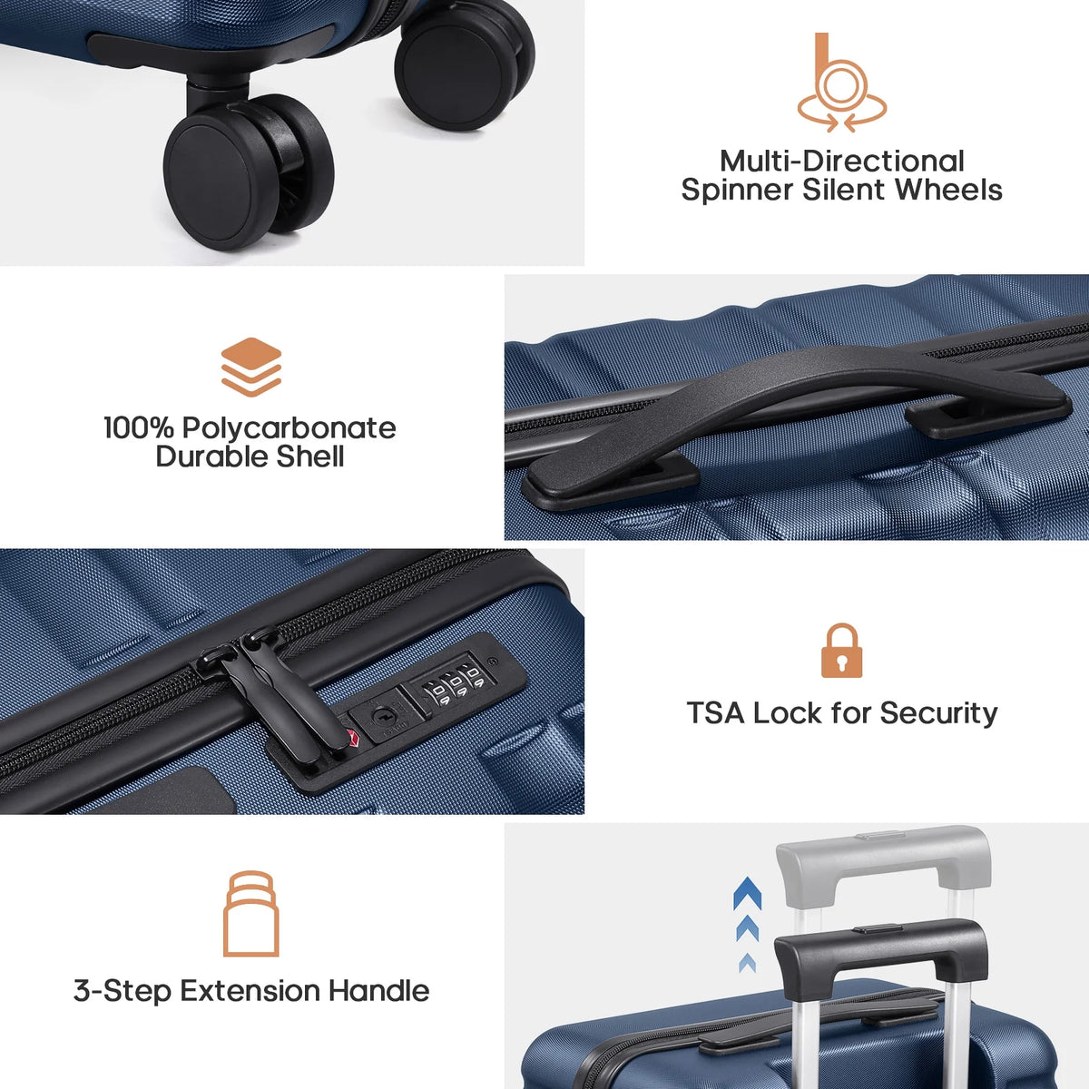 MIUSSE Luggage Sets 3 Piece, 20 in Carry on Luggage with Wheels, 100% PC Hardshell Suitcase with TSA Lock, Carry on Suitcases Airline Approved with Travel Backpack for Men Women