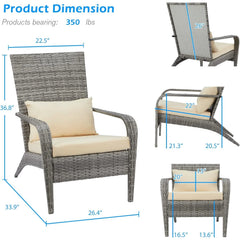 AECOJOY Patio Adirondack Wicker Chair, Outdoor Coconino Chair with Cushion and Pillow