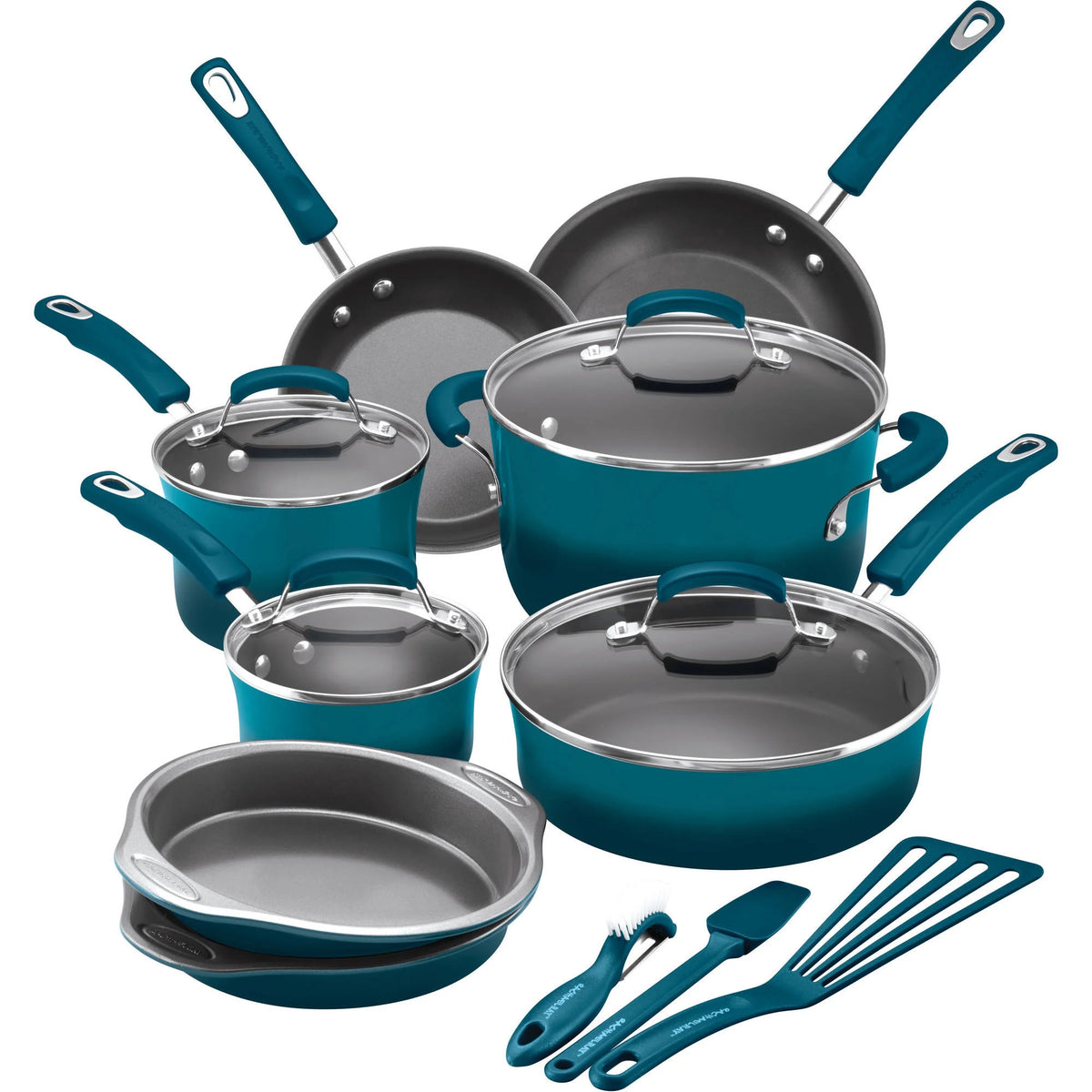 Rachael Ray 15 - Piece Nonstick Pots and Pans Set/Cookware Set, Marine Blue