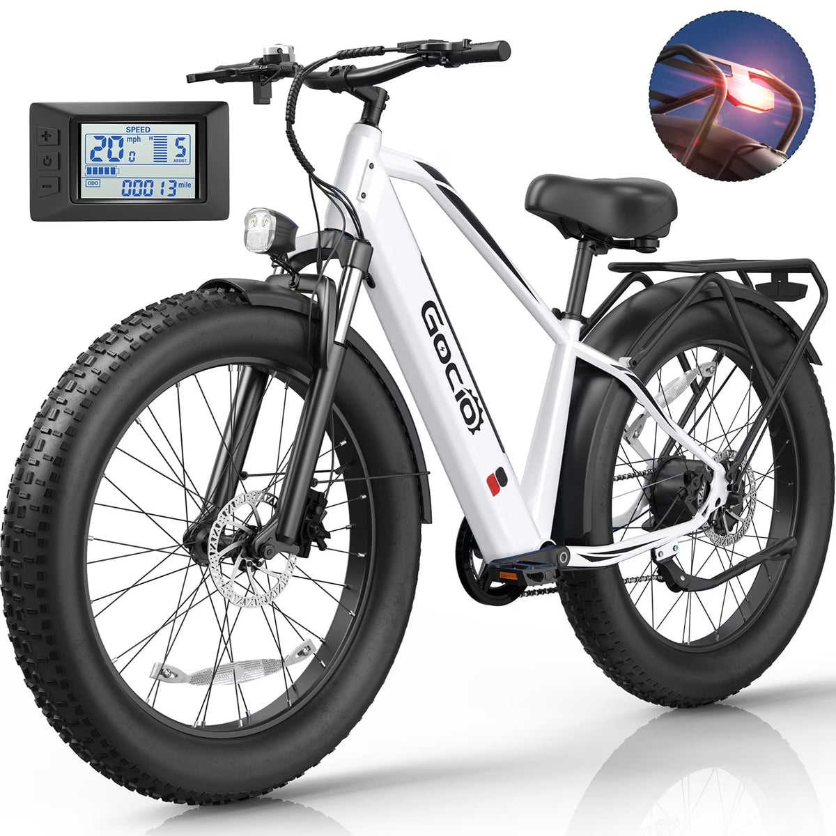 Gocio Electric Bike, 26"x4.0" Fat Tire E - Mountain Bike, Peak 1000W Motor, 28MPH 48V 15ah Battery Removable Ebike for Off Road, Sand, UL2849