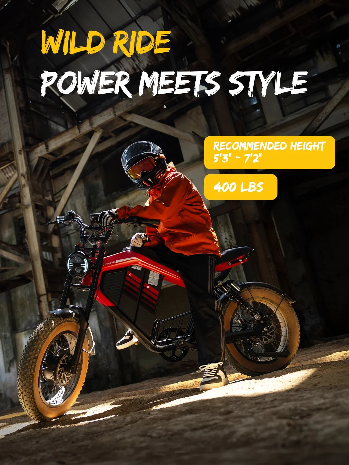 Luckeep M5 Electric Bike for Adults/Teen, 1500W Peak Motor, Max 32MPH, 48V 15AH Battery, Max 60 Miles Electric Motorcycle for Mountains, 20" Fat Tire Electric Dirt Bike, Sand, Road, Full Suspension