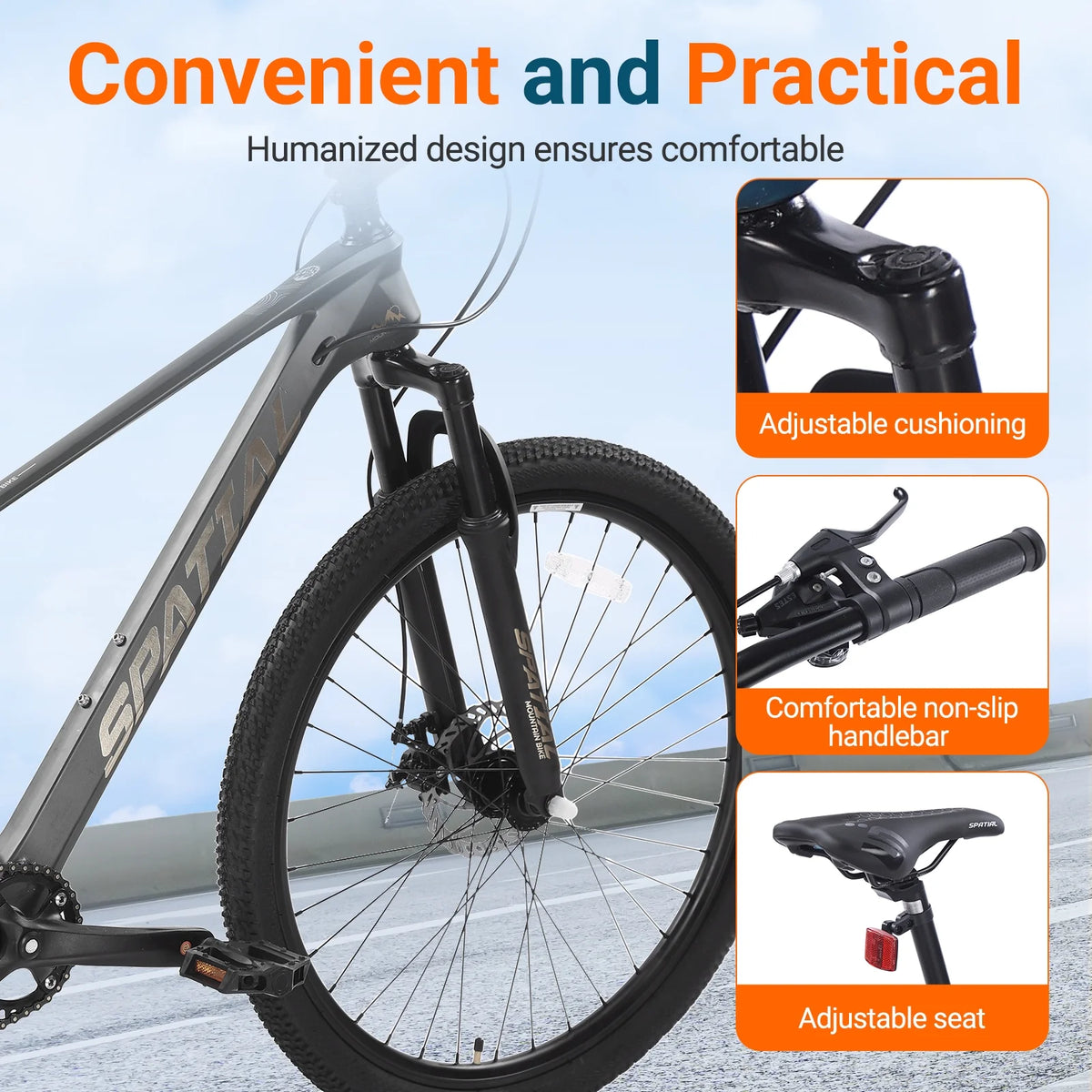 SPATIAL 24/26/27.5/29 in Mountain Bike, 8/21 Speed Lightweight Aluminum Magensium Frame Mountain Bicycle, Fits Men Women Teenagers Adult Disc Brake MTB Bicycle