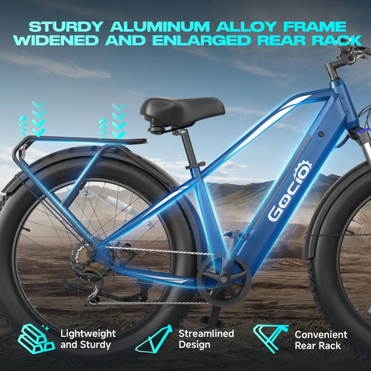 Gocio Electric Bike, 26"x4.0" Fat Tire E - Mountain Bike, Peak 1000W Motor, 28MPH 48V 15ah Battery Removable Ebike for Off Road, Sand, UL2849