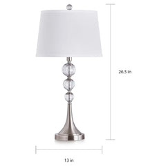 Homeglam Madison 27 - Inch Crystal Ball Metal Table Lamp (Set of 2) Brushed Nickel