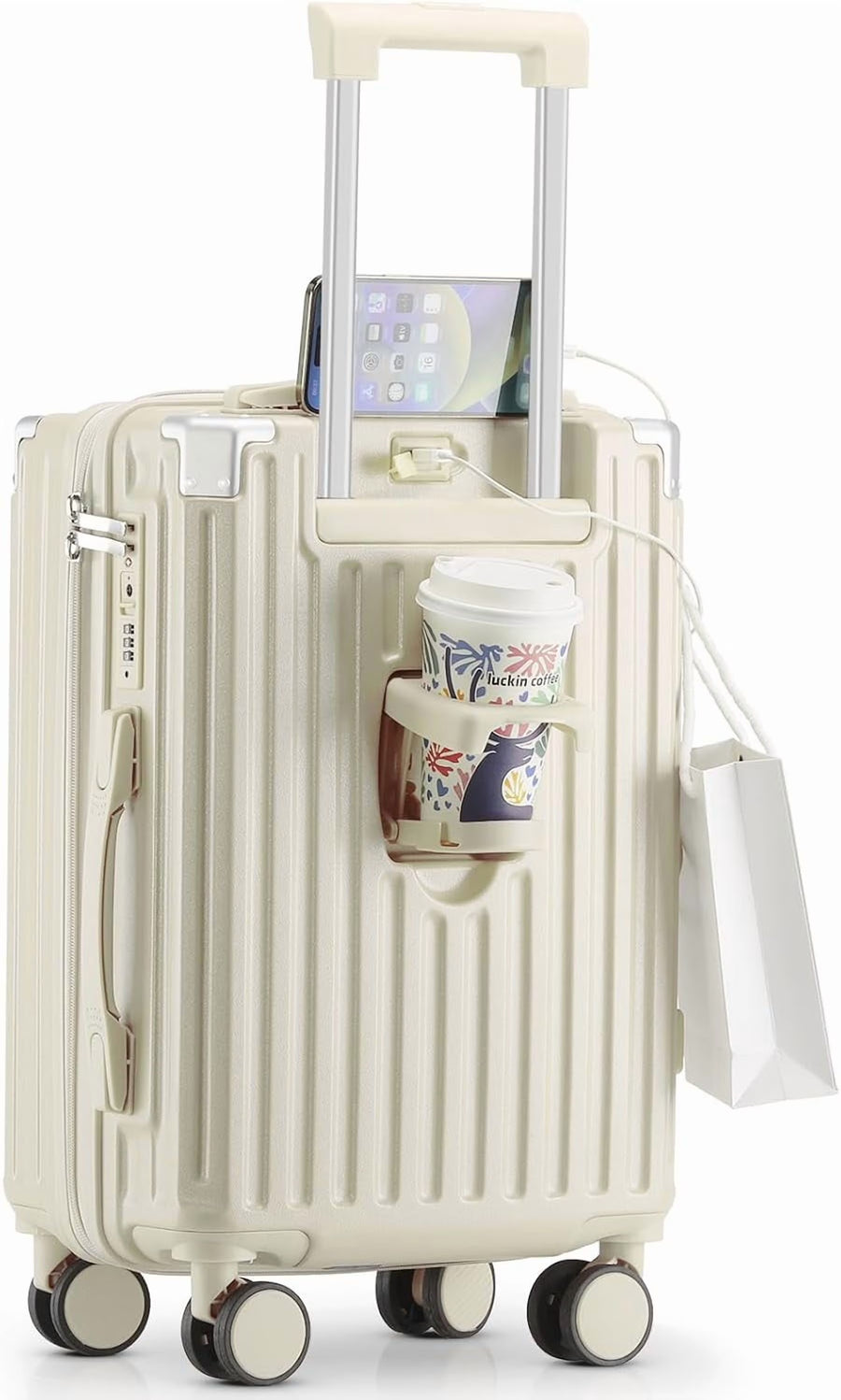 20 in Carry on Luggage with Cup Holder & USB Port, Airline Approved TSA - Locked Luggage, Lightweight PC Material Travel Suitcase