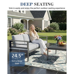 AECOJOY Aluminum Patio Furniture Set, 4 Pieces Outdoor Sectional Sofa Set, Light Gray