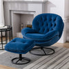 Velvet Swivel Accent Chair with Ottoman, Modern Chaise Lounge Chair with Metal Frame and Footstool, Comfy Armchair Reading Chair