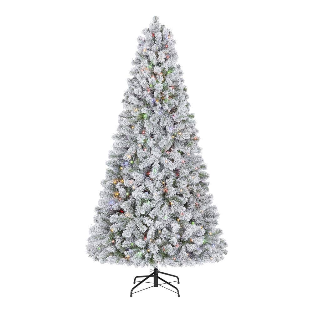 Home Accents Holiday 6.5 ft. Pre-Lit LED Festive Pine Flocked Artificial Christmas Tree