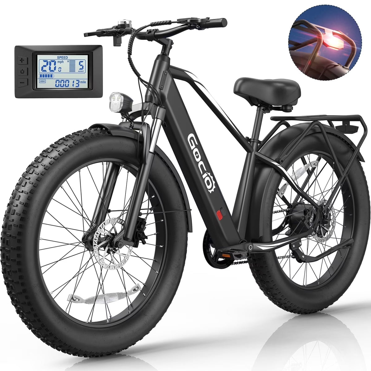 Gocio Electric Bike, 26"x4.0" Fat Tire E - Mountain Bike, Peak 1000W Motor, 28MPH 48V 15ah Battery Removable Ebike for Off Road, Sand, UL2849