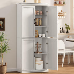 Dsstyles Pantry Cabinet, Freestanding Kitchen Pantry Storage Cabinet, 70" Cupboard, Tall Storage Cabinet with Doors and Adjustable Shelves, for Bathroom, Dining Room, Living Room, Antique White/Gray