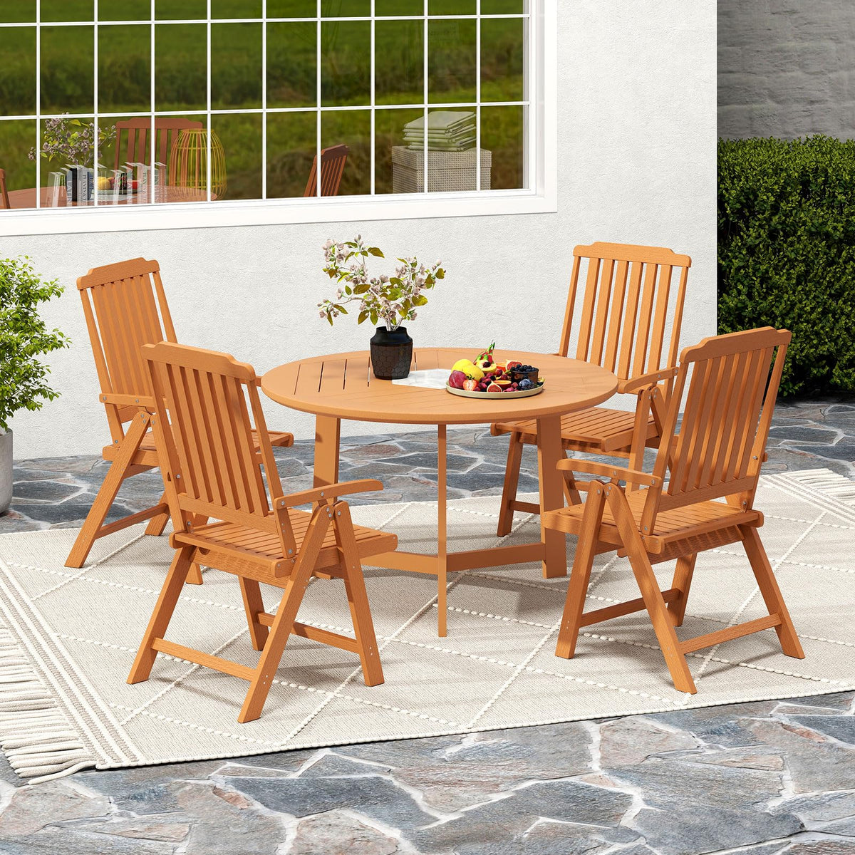 Tangkula Foldable Patio Chair All-Weather HDPE Outdoor Dining Chair with Armrest