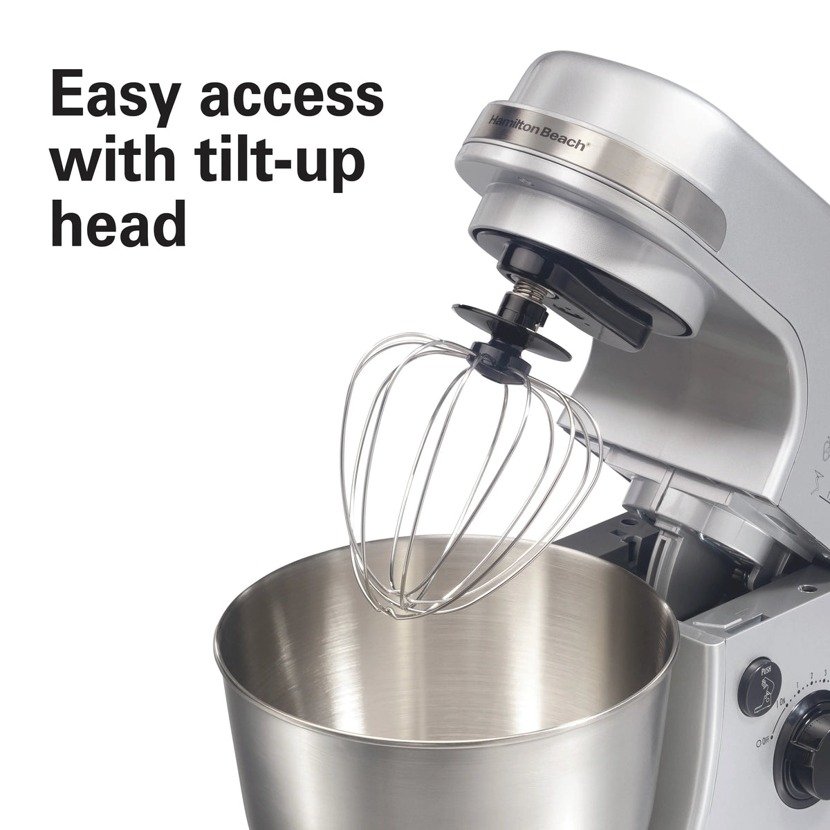 Hamilton Beach 4 Quart Stand Mixer for Kitchen, 7 Speeds, Tilt - Head, Dough Hook, Whisk & Flat Beater, White
