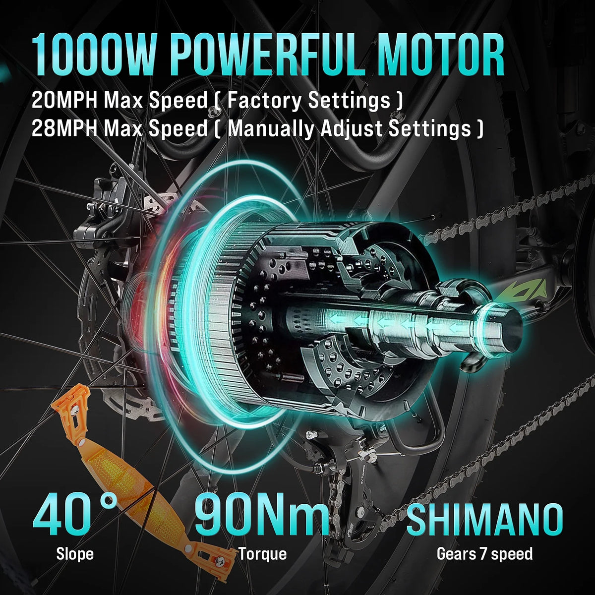 Electric Bike for Adults, 1000W E Bikes for Men, 26" Fat Tire Electric Bikes, 48V 17.5AH Battery, 28MPH, 7 Speed&Dual Hydraulic Disc Brakes, LCD Screen, 60miles Range, Electric Mountain Bicycle
