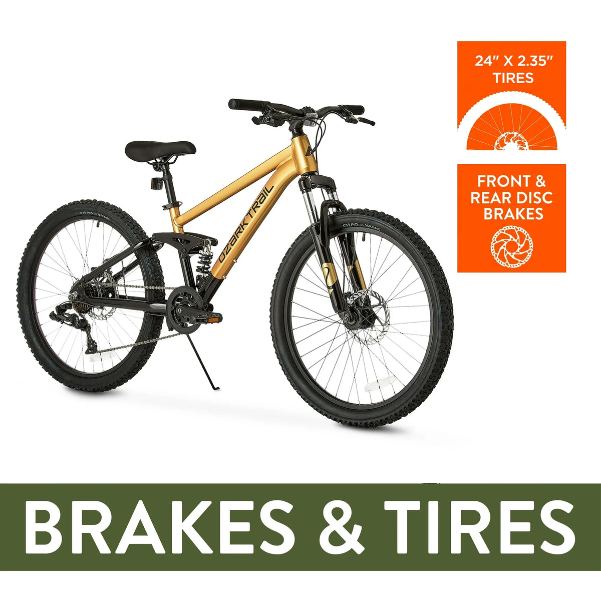 24" Ozark Trail FS.1 Epictrail Full Suspension Mountain Bike, for Teens and Adults, Heights Between 4'6" - 5'6", Silver