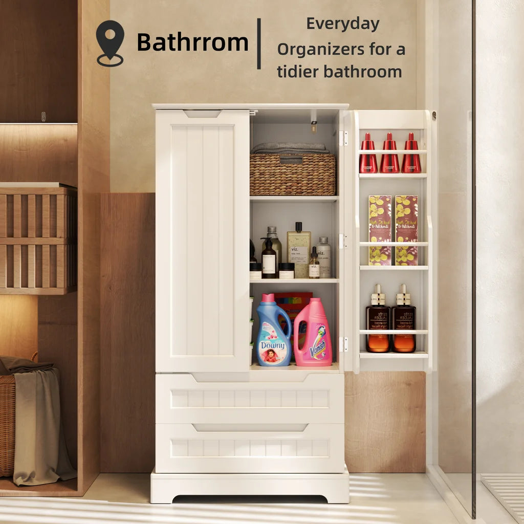 Aiho Storage Cabinet with 2 Doors & 2 Drawer, Pantry Cabinet for Kitchen, Studio, Living Room - White