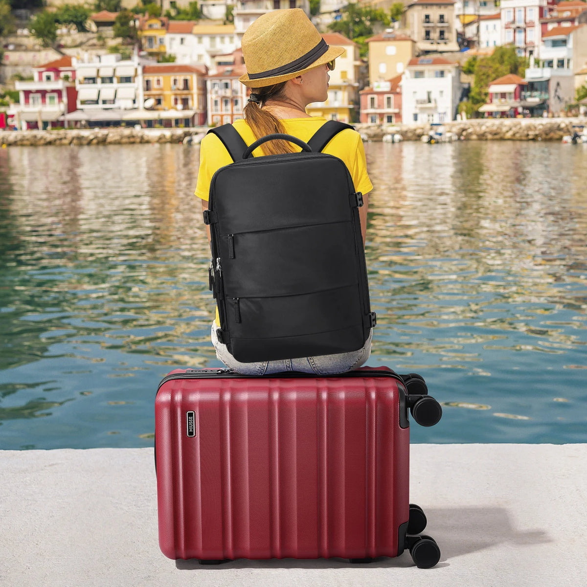 MIUSSE Luggage Sets 3 Piece, 20 in Carry on Luggage with Wheels, 100% PC Hardshell Suitcase with TSA Lock, Carry on Suitcases Airline Approved with Travel Backpack for Men Women