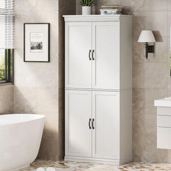 Dsstyles Pantry Cabinet, Freestanding Kitchen Pantry Storage Cabinet, 70" Cupboard, Tall Storage Cabinet with Doors and Adjustable Shelves, for Bathroom, Dining Room, Living Room, Antique White/Gray