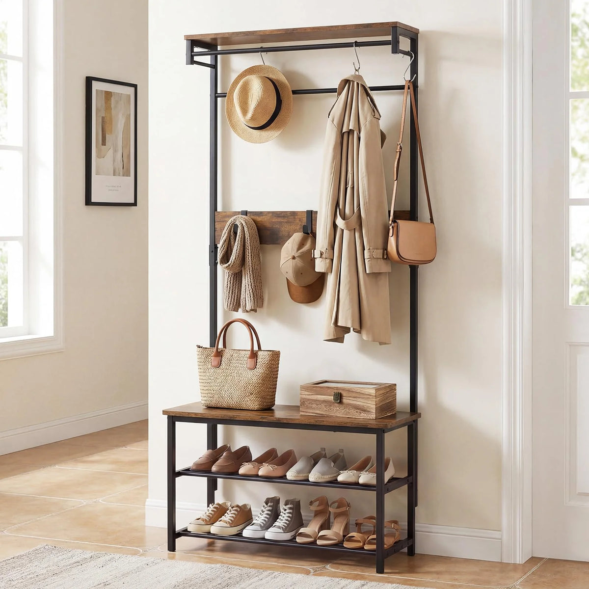 Tangkula Hall Tree with Bench and Shoe Storage