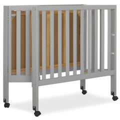 Dream on Me Jett Non - Full Size Folding Crib I Removable Wheels I Modern Nursey I Adjustable Mattress Support I Patent Folding System I Included 2.5 Mattress in Pebble Gray