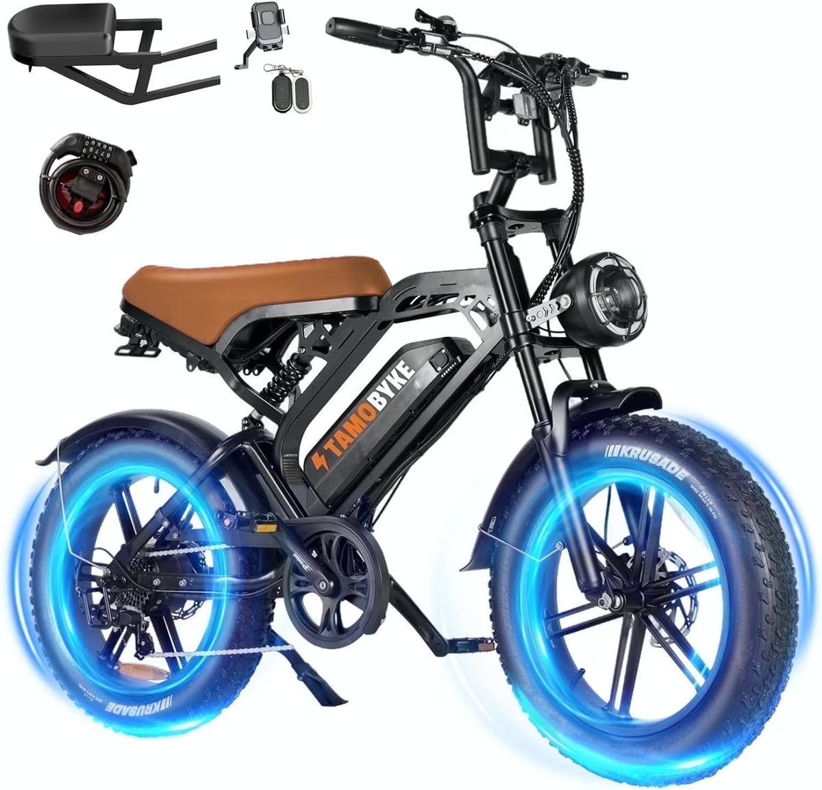 Tamobyke Electric Bike for Adults, Peak 1500W 28mph Mountain Ebike, 48V 15.6AH 20" Fat Tire Electric Bicycle Full Suspension UL2849
