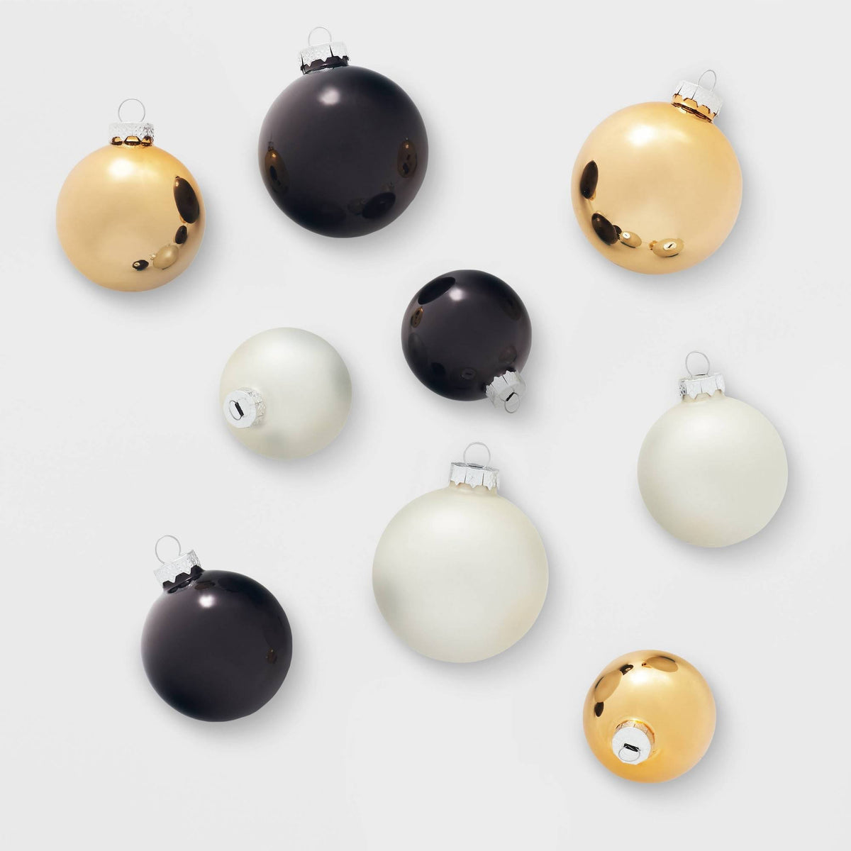 42ct Round Glass Christmas Tree Ornament Set Black/White/Gold - Wondershop