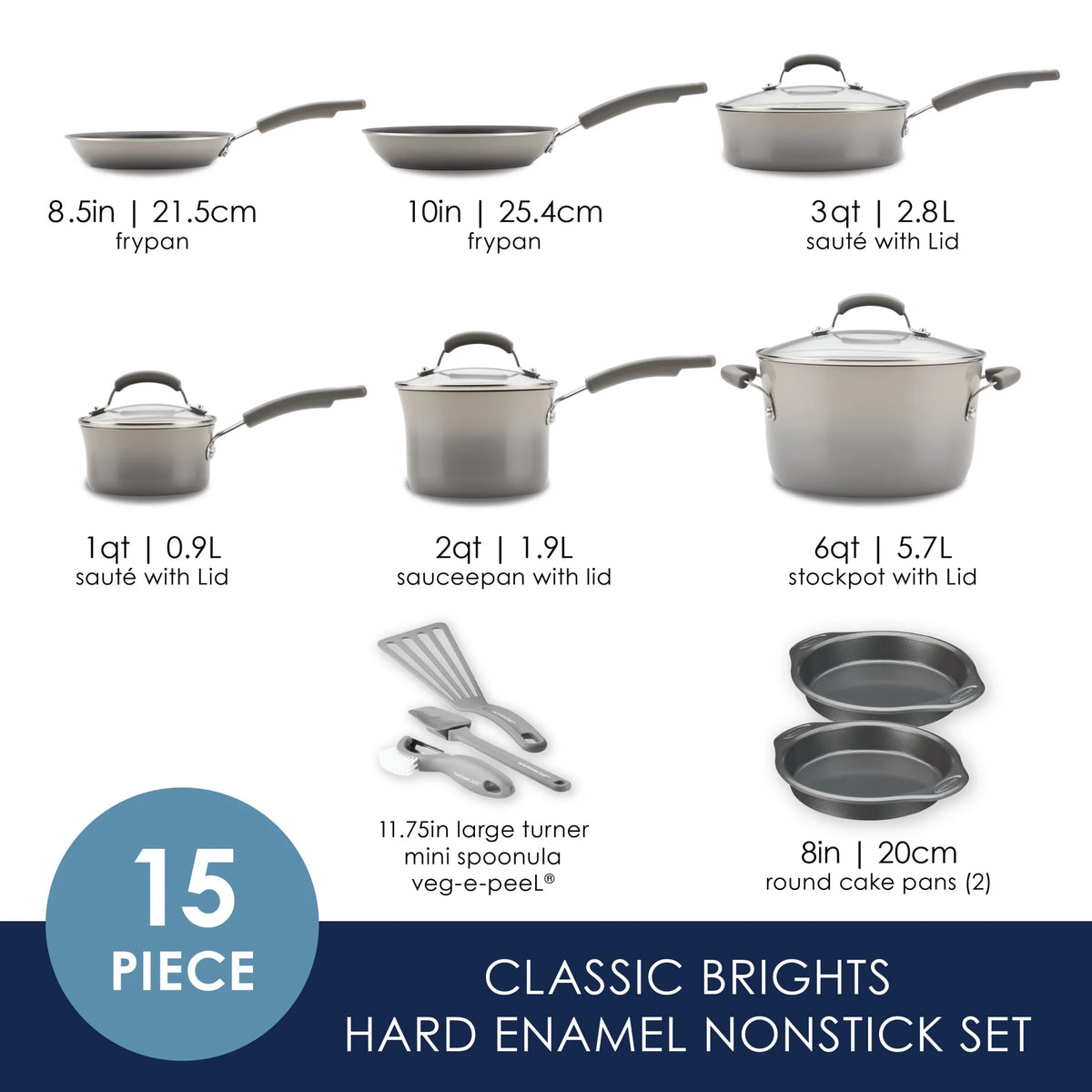Rachael Ray 15 - Piece Nonstick Pots and Pans Set/Cookware Set, Marine Blue