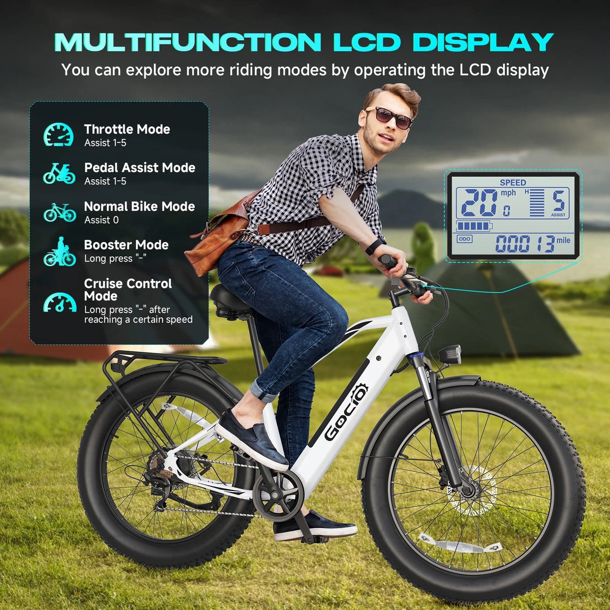 Gocio Electric Bike, 26"x4.0" Fat Tire E - Mountain Bike, Peak 1000W Motor, 28MPH 48V 15ah Battery Removable Ebike for Off Road, Sand, UL2849