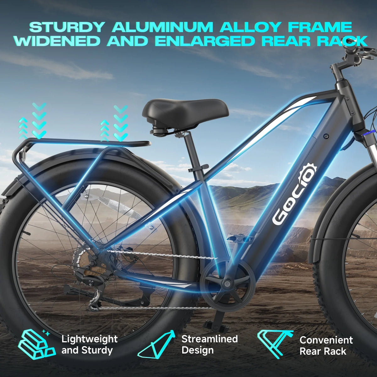 Gocio Electric Bike, 26"x4.0" Fat Tire E - Mountain Bike, Peak 1000W Motor, 28MPH 48V 15ah Battery Removable Ebike for Off Road, Sand, UL2849