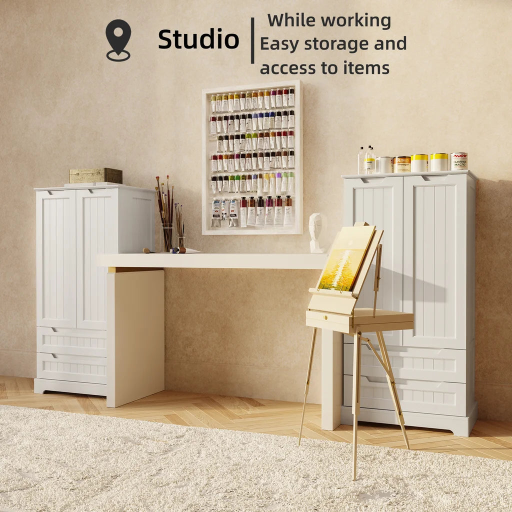 Aiho Storage Cabinet with 2 Doors & 2 Drawer, Pantry Cabinet for Kitchen, Studio, Living Room - White