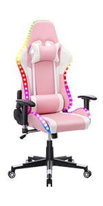 Homemiyn Gaming Chair with Speakers Video and RGB LED Lights, Pink PU Leather Ergonomic Racing Office Chair