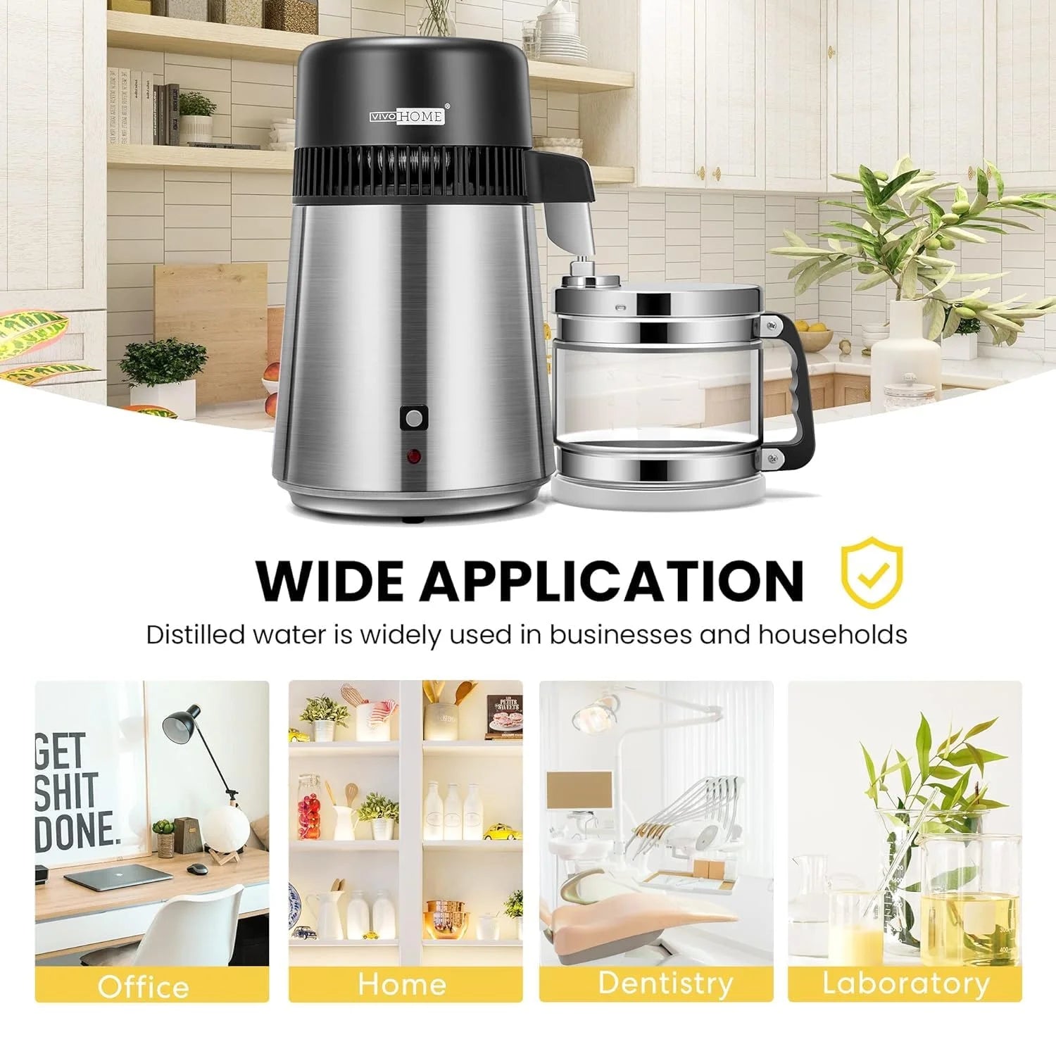 SPECSTAR Water Distiller Countertop 1.1 Gallon/4 L 304 Stainless Steel Distilled Water Machine with Smart Switch Purifier Filter for Home Office