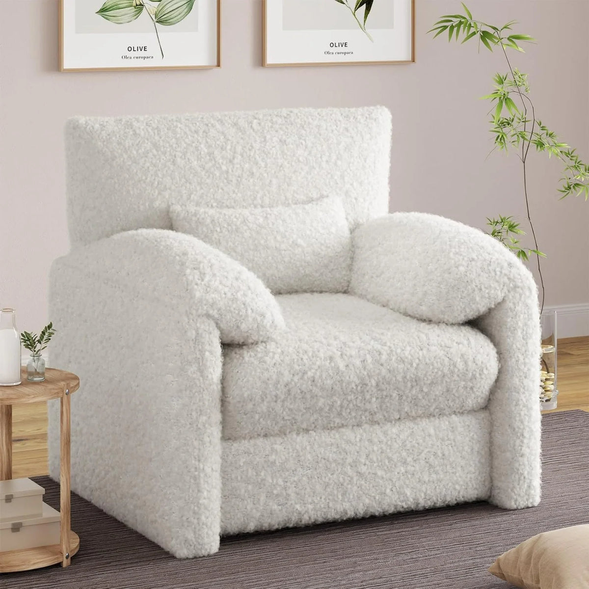 AECOJOY Oversized Armchair, Chenille Mid Century Accent Chair, Comfy Upholstered Single Sofa, Extra Wide Reading Chairs
